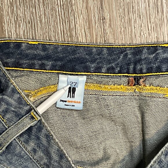 Paper denim & Cloth Denim Skirt Blue Jean Size 27 USA Made Retro Distressed - Picture 4 of 7